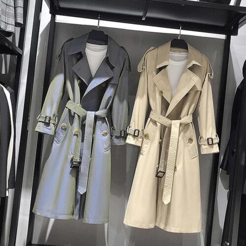 New Spring women solid classic long trench coat with belt 2020 autumn elegant female outwear windbreak plus size D200818
