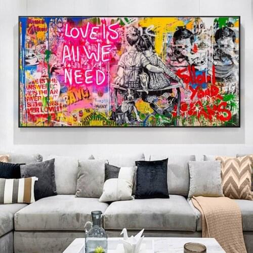 Street Graffiti Art Canvas Painting Lover Is All We Need Posters and Prints on The Wall Art Picture for Living Room Decor