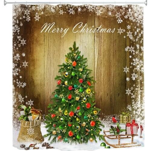 Christmas Snow Tree Digital Painting Shower Curtain Waterproof Mildew Resistant Fabric 180 x 180cm