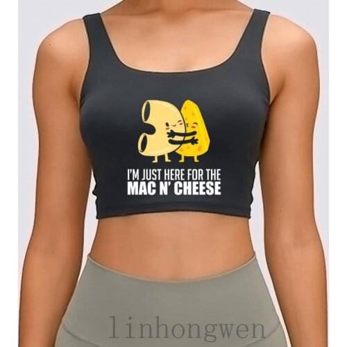I'm Just Here For The Macs N Cheese Hug Kiss Women Tank Top Pictures Fashion Round Collar Designs Basic Solid Crop Top