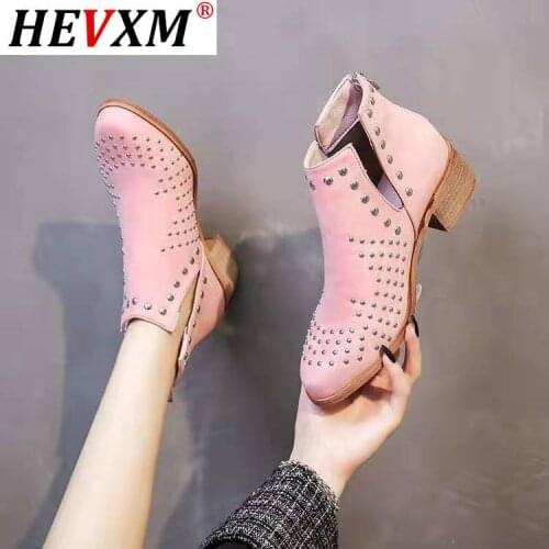 2021 Women Ankle Boots Mid Heels Platform Hollow Out Ladies Shoes Spring Autumn Low Heels Strap Vintage Martin Boots