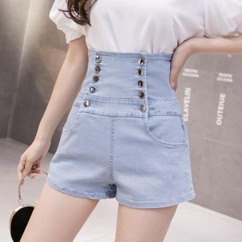 2021 summer new double-breasted lace-up high-waist denim shorts women slim jeans denim shorts