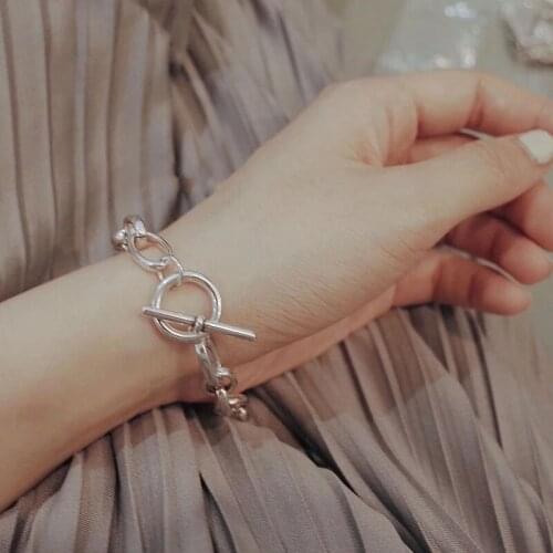 VENTFILLE 925 Sterling Silver Thick Chain Bracelet for Women Fashion Simple TO Buckle Thai Silver Bracelet Party Jewelry Gifts