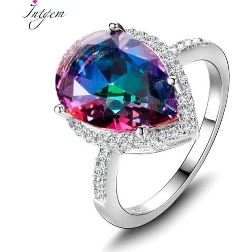 Ladies Jewelry S925 Silver Ring Mystical Rainbow Topaz Dripping Ring Wedding Jewelry Party Valentines Day Ring Gift Wholesale