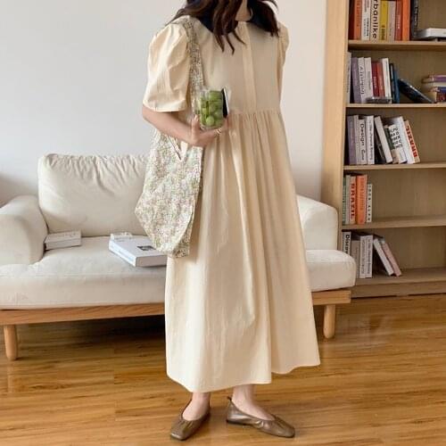 Women Summer Cotton Casual Dress New Arrival 2021 Fashion Korean Style Peter Pan Collar Loose Mori Girls Long Dresses W486