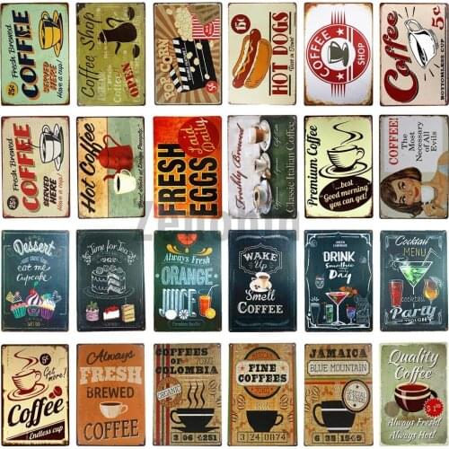 Coffee Tin Sign Vintage Metal Sign Plaque Metal Vintage Wall Decor For Kitchen Coffee Bar Cafe Retro Metal Posters Iron Painting