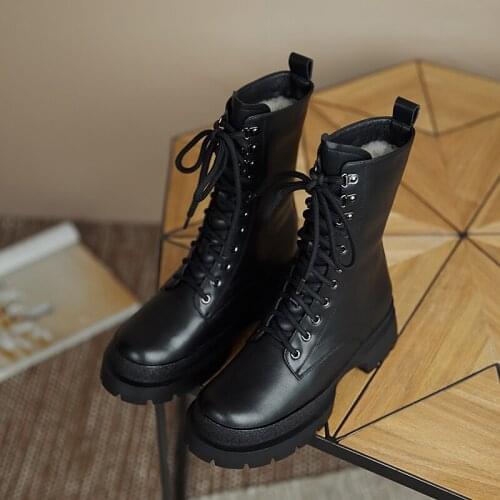 Winter Womens Shoes Womens Rubber Sole Genuine Leather Martin Lace-up Boots M03-Maopaopao-996