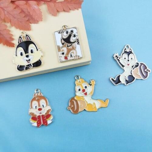10pcs Cartoon Squirrel Enamel Couples Charms Pendants Animals Alloy Pendants DIY Earring Keychain Jewelry Accessory Dangle