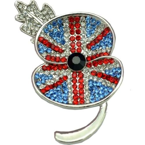 2 Inch Rhinestone Crystal Diamante Union Jack UK Flag Poppy Brooch