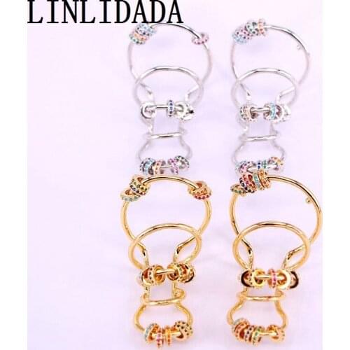 2pcs, Circles Ear Clip Fashion Rainbow CZ Hot Earcuff Jewelry Gold / Silver color Clip Earrings Jewelry Gift ( Wear one side )