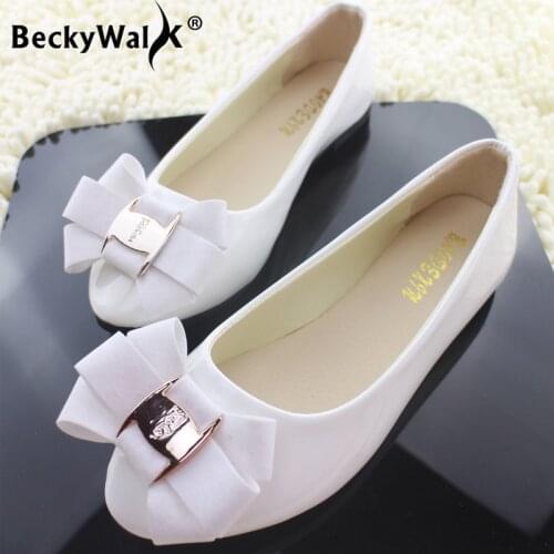 2021 Korean of spring and summer fashion sweet bow patent leather comfortable womens shoes flat shoes large size 42 WSH2347