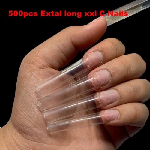400Pcs/Box XXL Extra Long Square Fake Nail Tips C Curved Straight Nails Manicure Nail Art Decoration Tools Acrylic False Nails