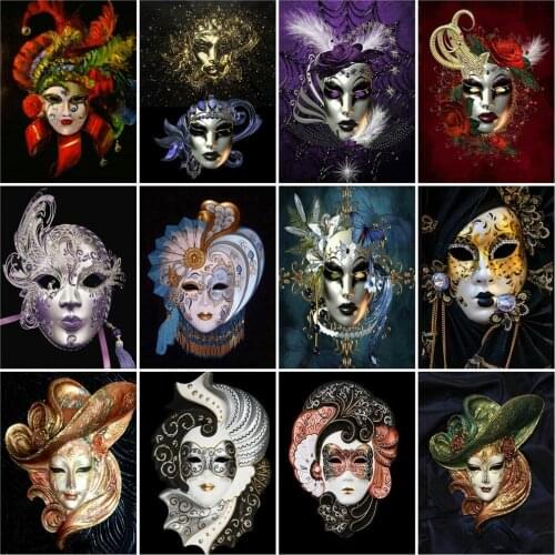 Huacan Diamond Mosaic 5D Mask Diamond Embroidery Complete Kit Portrait Paintings For Interior Needlework Decoration For Home