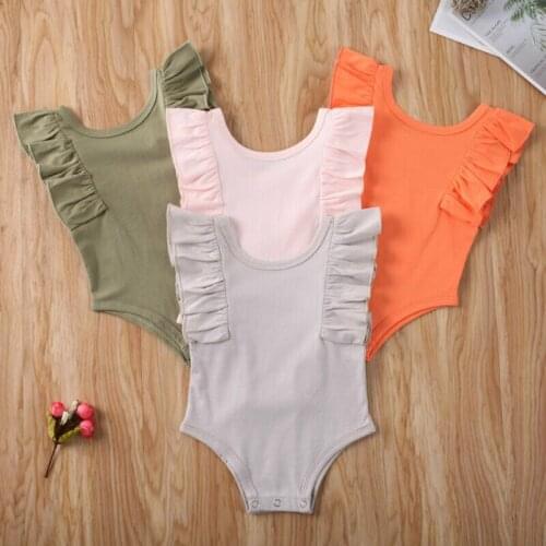Newborn Baby Boy Girl Unisex Cotton Bodysuit Clothes Set Kids Infant Sleeveless Ruffle Bodysuits