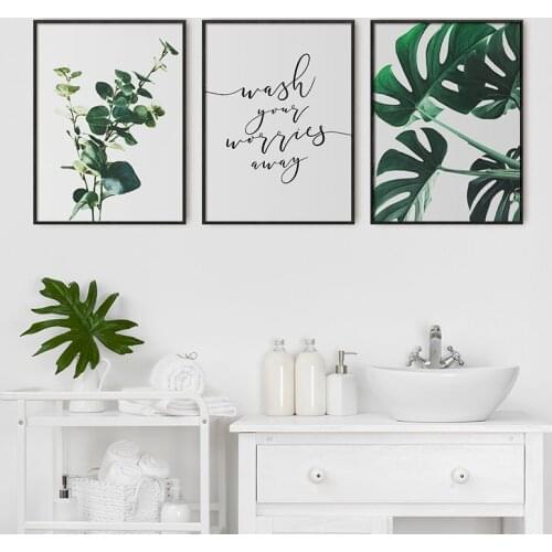 Botanical Eucalyptus Monstera Leaf Posters and Prints Wash Your Worries Away Quote Canvas Painting Wall Art Picture Home Decor
