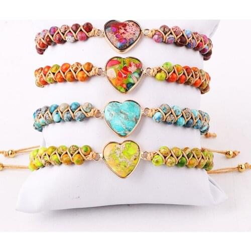 New Design Natural Stone Imperial Heart Charm Handmade Macrame Friendship Bracelet Women