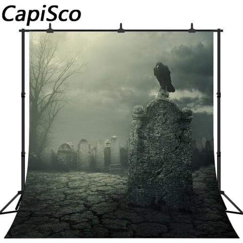 Capisco Halloween Backdrop Graveyard Black Crow Cloudy Sky Photography Background Horror Night Party Photo Studio Prop