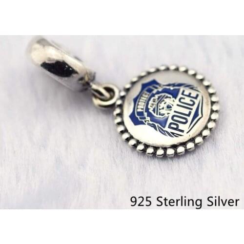 CKK 925 Sterling Silver Police Dangle Charm, Blue Enamel Original Beads Jewelry Making Fits For Bracelets