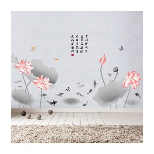 DIY 110*200CM Large Chinese Style Lotus Vintage Poster Wall Sticker Ancient Poetry Living Room Study Room Home Decor Art