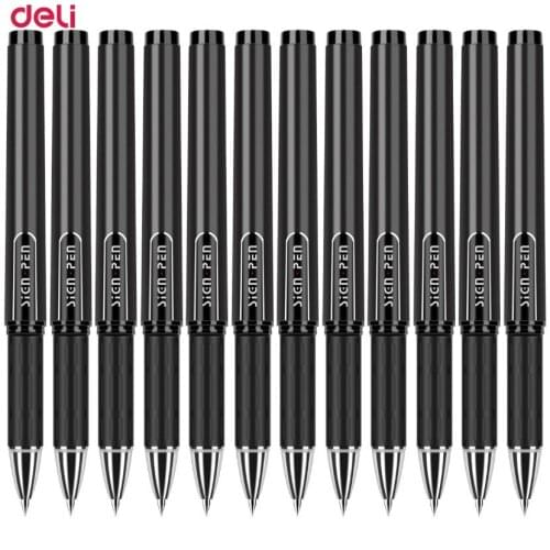 Deli 12pcs 1.0mm gel pen simple black ink business signature pen school office stationery student writing cute gel pens gift