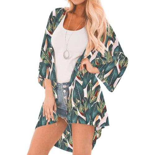Kimono Cardigan Women Blouse Chiffon Print Sandy Kimono Middle Sleeve Beach Cover up Blouse Tops blusas mujer de moda 2019