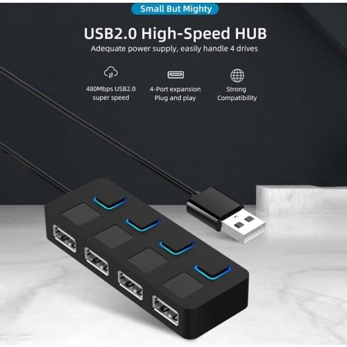 USB 2.0 HUB Multi USB Splitter 4 Ports Expander Multiple USB 2.0 Hub Use Power Adapter USB2.0 Hub with Switch For PC Computer