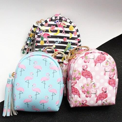 M039 A Fashionable Tassel Zero Purse Exquisite Flamingo Design Printing Lovely Square Small Bag Card Bag
