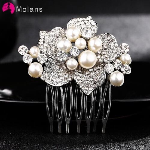 Molans Luxury Silver Rhinestone Wedding Hair Comb Hair Accessories for Bridal Hairpin Flower Headpiece Women Bride Hair ornament