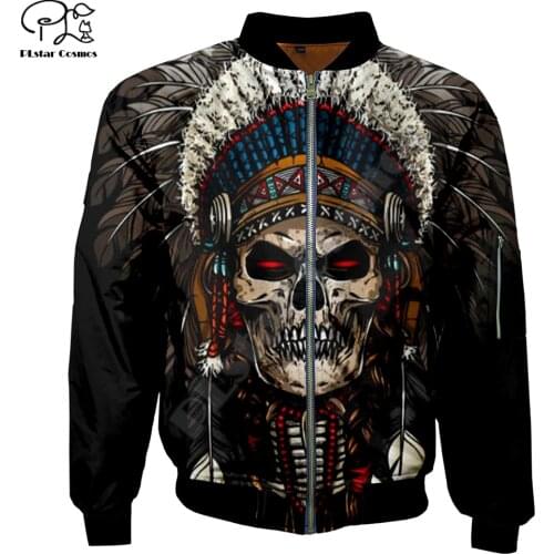 Men Bomber Jackets native indian evil skull 3D Print Long Sleeve Flight Jackets Thick Casual unisex Harajuku zipper Streetwear