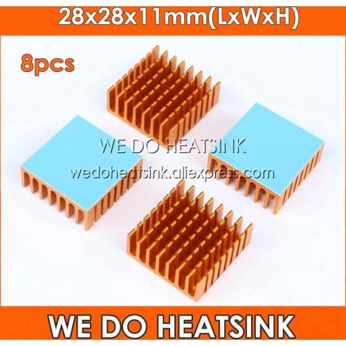 WE DO HEATSINK 8pcs 28x28x11mm Yellow Anodized Aluminum Heatsink with Thermal Self-Adhesive Tape for VGA CPU BGA PC board