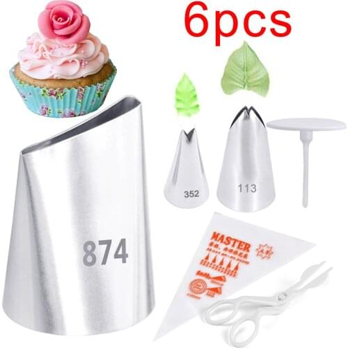 HMZCN 6PCS Rose Icing Piping Nozzles Stainless Steel Flower Scissors Cream Pastry Tips Nozzle Bag Cupcake Cake Decorating Tools