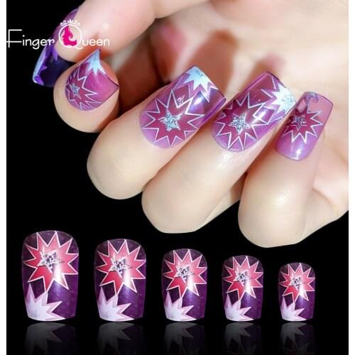 24pcs Box Fake Nails Star Stick-On Manicure Design 2021reusable False Nails Tips Accessories Set Full Crown Press On Nails Short