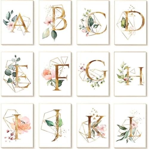 Pink Flowers Poster Custom Name Canvas Painting Nursery Poster Print Nordic Baby Rose Wall Art Pictures for Baby Girl Room Decor