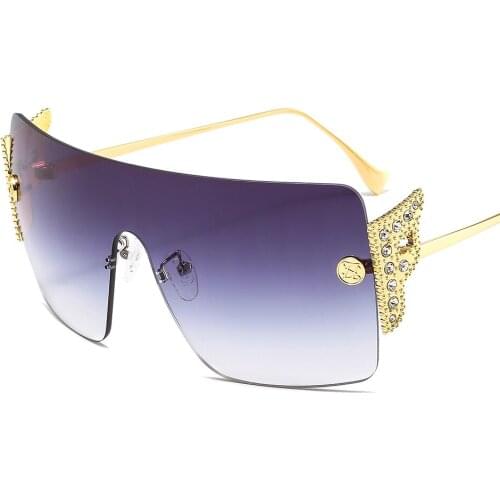 High Quality Rimless Womens Sunglasses Oversized Diamond Pilot Brand Sunglasses Woman Metal Frame Trends Wing Glasses