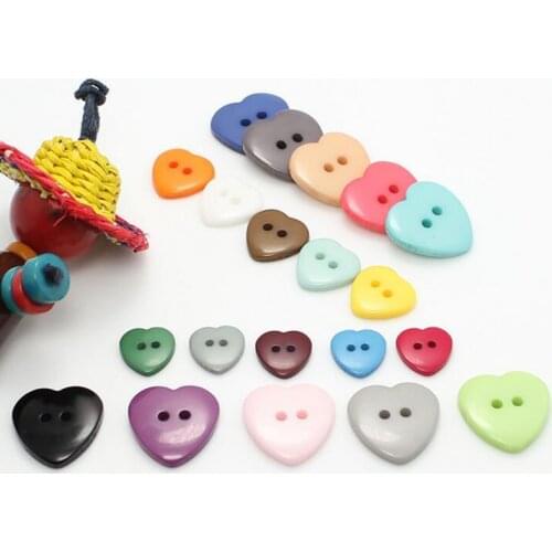 200pcs solid color resin buttons sewing dyed 2 holes plastic buttons candy color childrens garments heart buttons for clothes