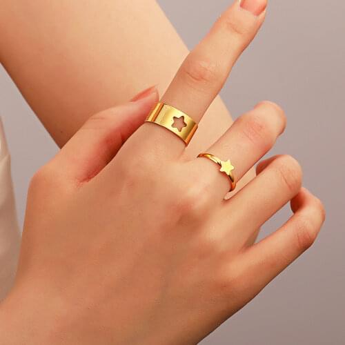 Punk Couple Ring Ins Geometric Golden Same Hollow Plane Love Ring Opening Adjustable Jewelry Female For Women Gift Anillo