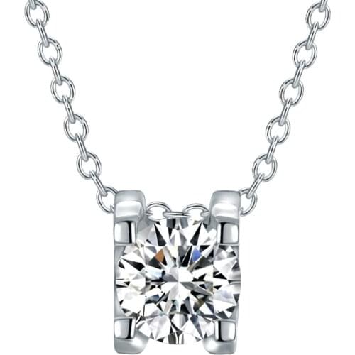 925 Silver Pendant 1ct round excellent moissanite 4 claws Necklace DF color Women Clavicle Chain Anniversarry Gift Fine Jewelry