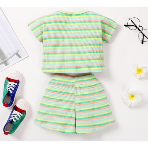 2021 Baby Girl’s Casual T-shirt and Shorts Set Fashion Stripe Short Sleeve Tops and Short Pants