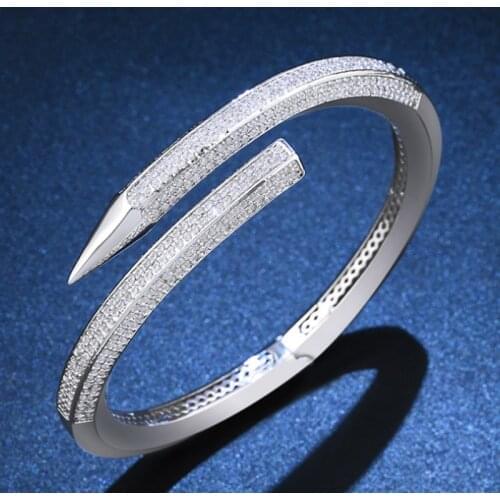 Zlxgirl Luxury brand micro pave setting bangle jewelry Classic Nail shape copper wedding bridal bracelet bangle free bags