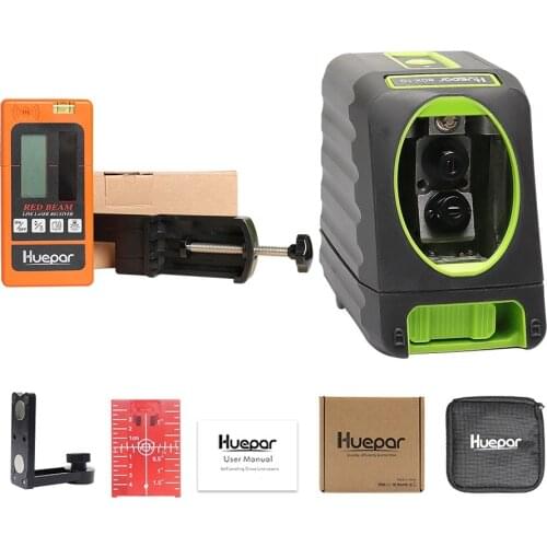 Huepar Self-leveling Red Beam Cross Line Laser Level+LR635 Red Beam Digital Laser Receiver+Red Laser Enhancement Glasses