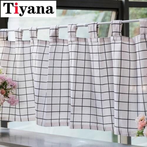 Modern Black White Plaid Short Curtains for Kitchen Window Treatments Living Room Curtains for Bedroom Kitchen Roman Blinds 306X