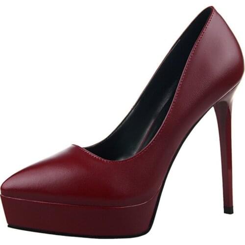 Women Pumps Fashion Classic Patent Leather High Heels Shoes Nude Sharp Head Paltform Wedding Women Dress Shoes Plus Size 34-42