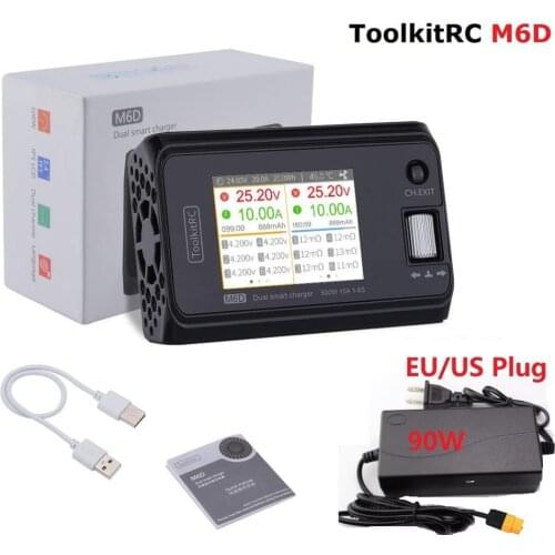 In Stock ToolkitRC M6D 15Ax2 DC Dual channel Charger Discharger for Output 1-6s Lipo LiHV Lion NiMh Pb Cell Checker Tester