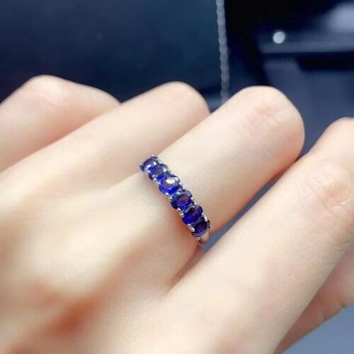 CoLife Jewelry 100% Natural Sapphire Band Ring 6 Pieces 3mm*4mm Blue Sapphire 925 Silver Sapphire Jewelry Gift for Woman