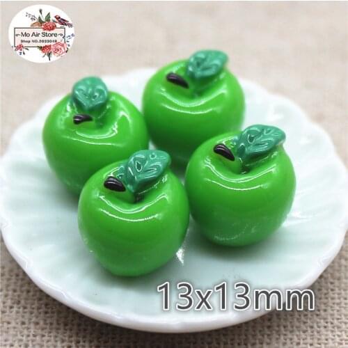 Green apple fruit 10PCS 3D Resin Flatback Cabochon Miniature food Art Supply Decoration Charm Craft