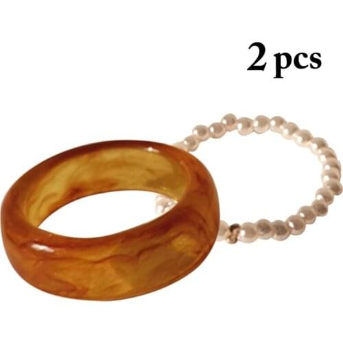 2PCS Women Girls Knuckle Ring Plastic All-match Joint Ring Finger Ring for Women Round Acrylic Ring Fake Pearl Ring Jewellery