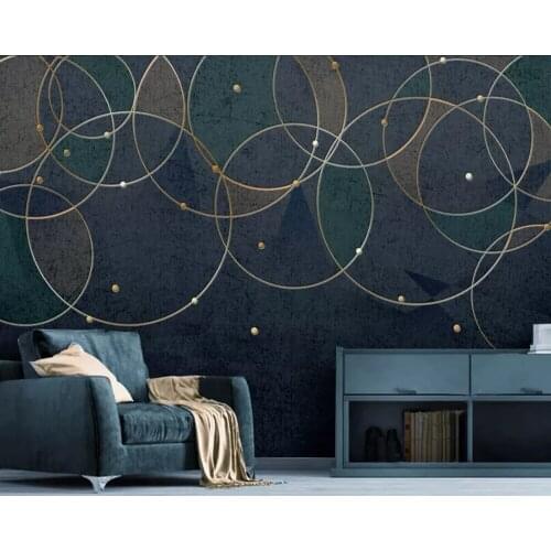Golden geometric lines circles modern abstract wallpaper papel de pared,living room bedroom TV wall cafe bar ktv custom mural