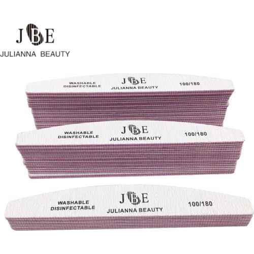 25Pcs/lot Gray Nail File Sanding Slim Crescent 100/180 Grits Nail Buffer Blocks UV Gel Varnish Manicure Care Tools