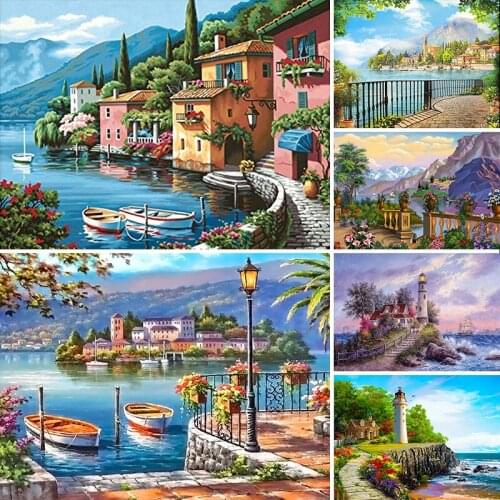 5D DIY Diamond Painting Landscape House Diamond Embroidery Cross stitch Lake Rhinestone Picture Home Decorations