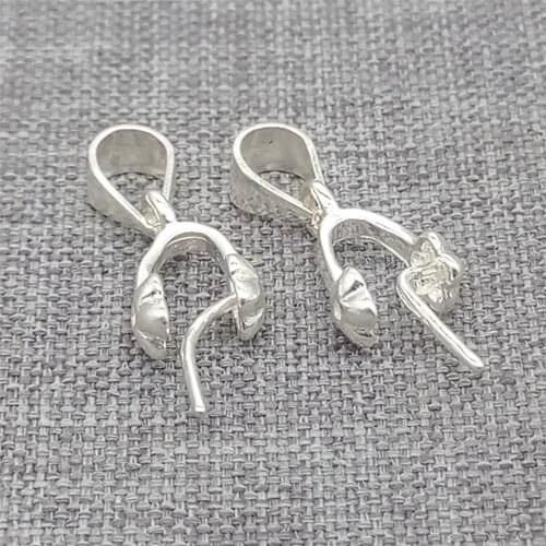 8 Pieces 925 Sterling Silver Flower Pinch Bails Pendant Charm Bail